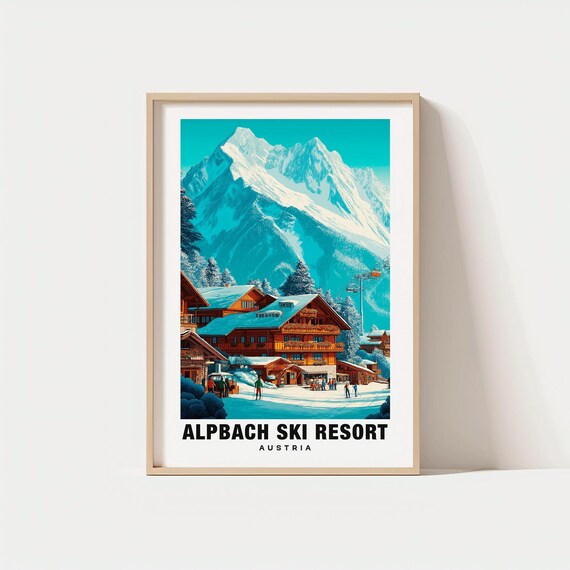 Alpbach Austria Ski Resort Alpine Village Snowy Peaks Poster Art