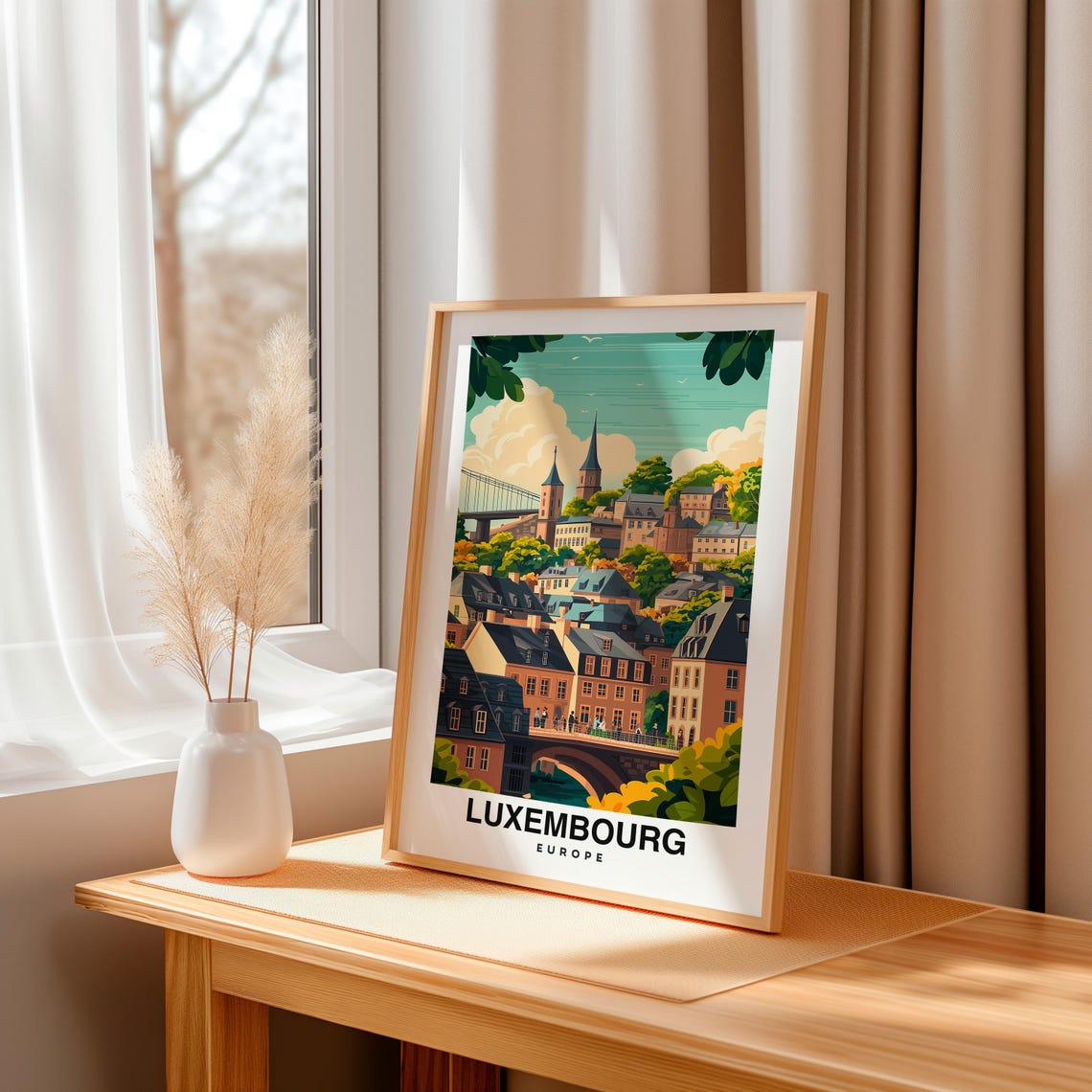 Luxembourg Print Europe Poster Travel Wall Art Cityscape Print Scenic Art Historic Decor Castle View Urban Landscape Travel Poster - Image 3