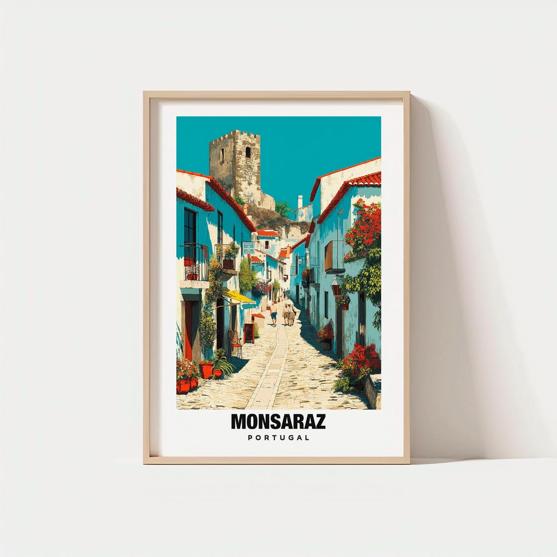 Monsaraz Portugal Whitewashed Castle Street Alentejo Town Poster