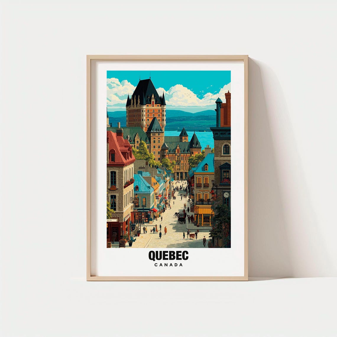 Quebec Canada Old Town Chateau Frontenac Street Vintage Travel Poster