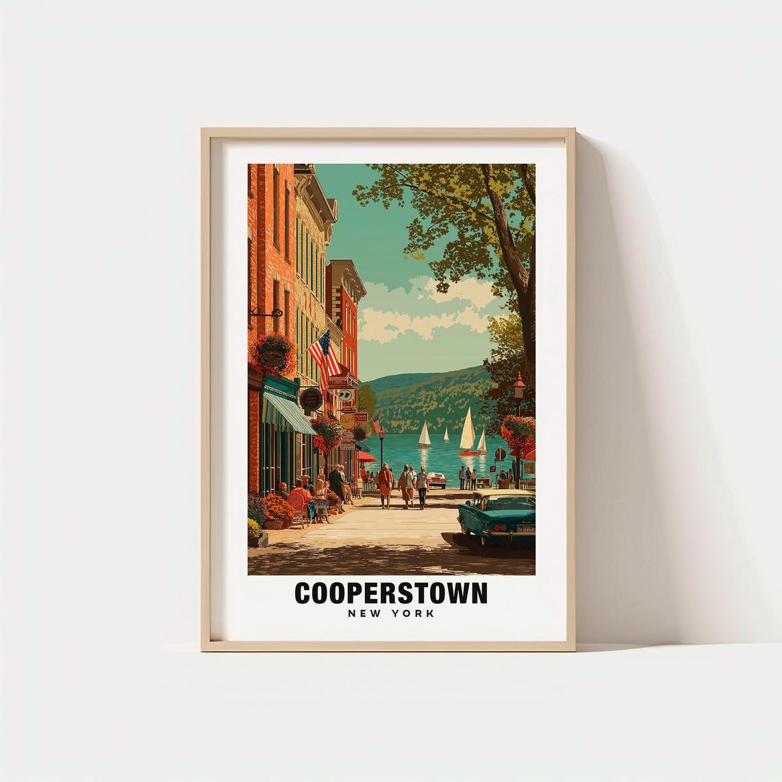 Cooperstown New York Lakefront Main Street Summer Sailboat Poster