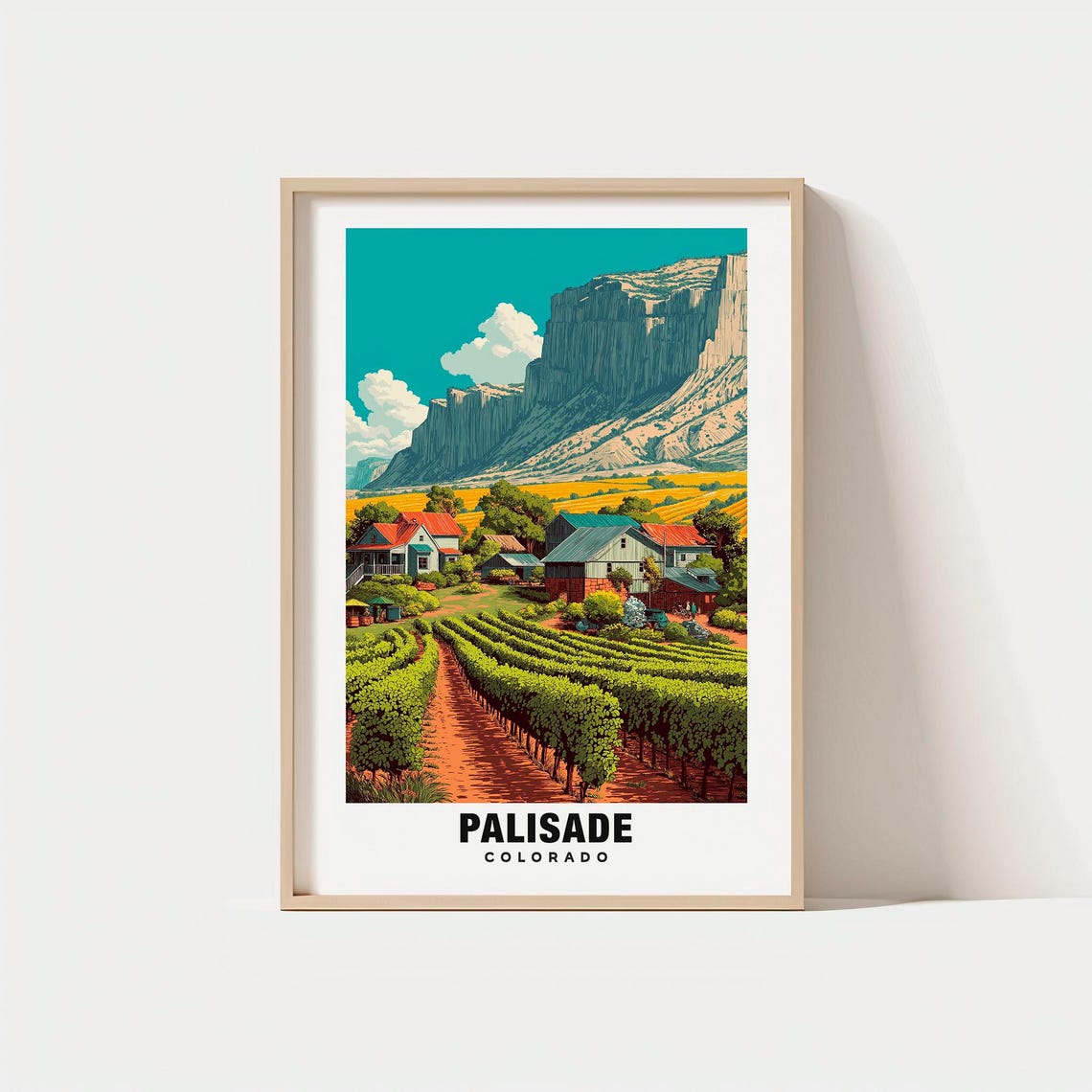 Palisade Colorado Vineyard Rows Book Cliffs Mesa Farm Poster