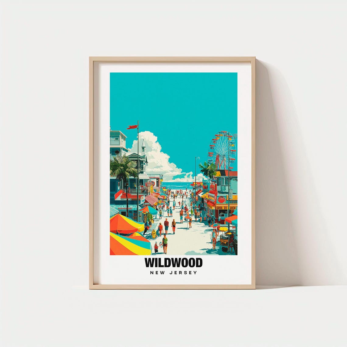 Wildwood New Jersey Boardwalk Ferris Wheel Beach Travel Poster