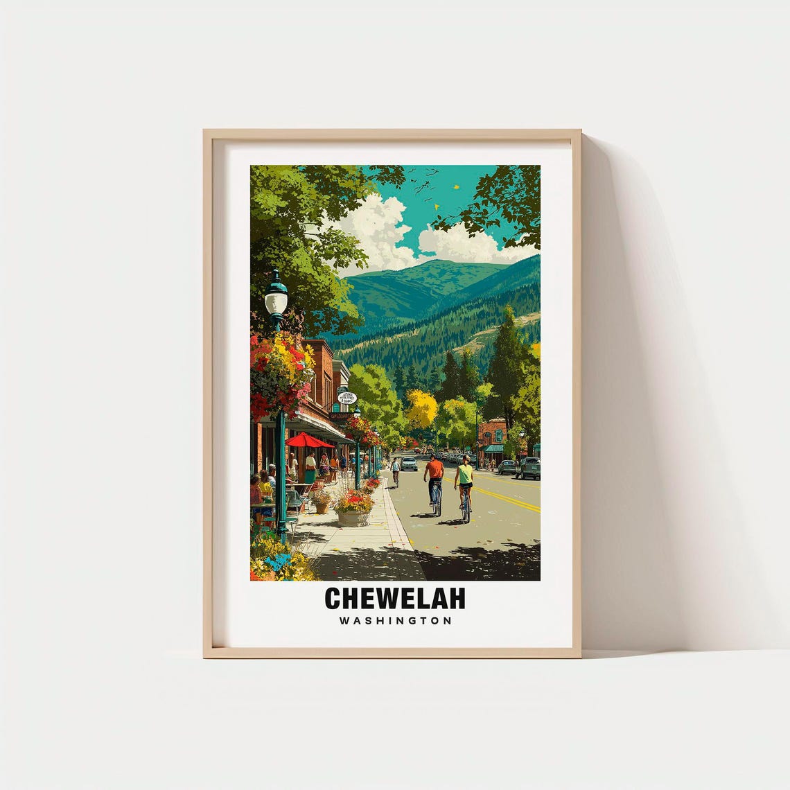 Chewelah Washington Mountain Town Main Street Cyclists Poster