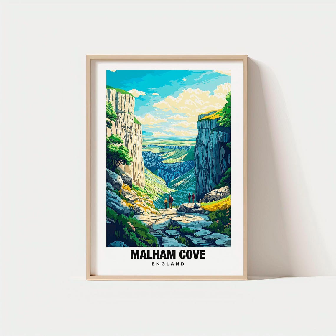 Malham Cove England Limestone Cliffs Hiking Viewpoint Travel Poster