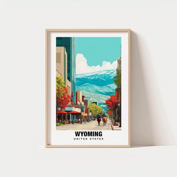 Wyoming United States Western Main Street Horse Riders Mountains Poster