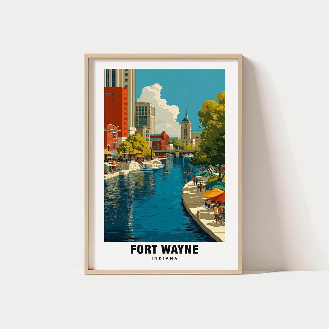 Fort Wayne Indiana Downtown River Walk Cafes Kayaks City Poster
