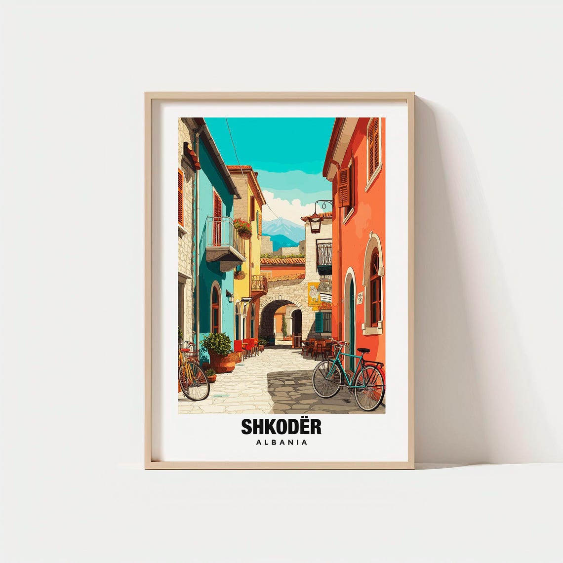 Shkoder Albania Old Town Colorful Street Market Travel Poster