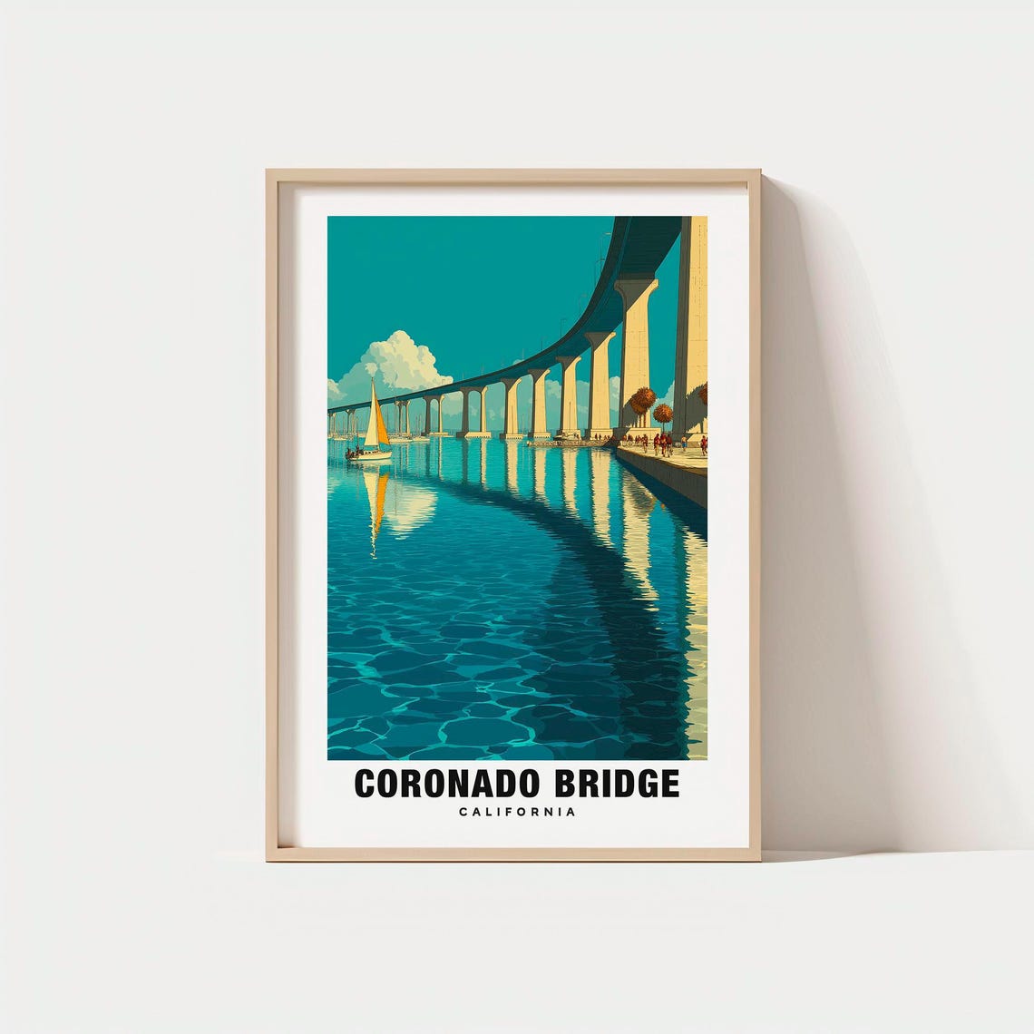 Coronado Bridge California Bay Sailboat Reflection Landmark Poster