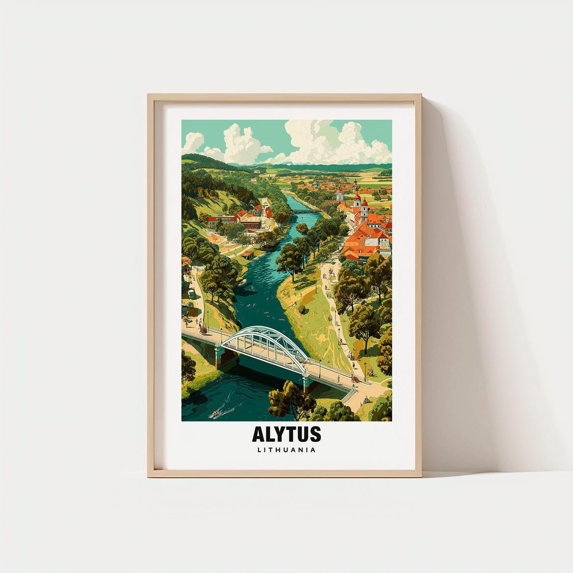 Alytus Lithuania River Bridge Old Town Aerial Panorama View Poster