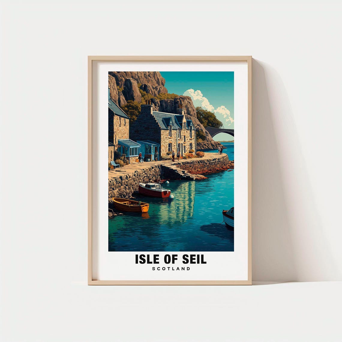 Isle of Seil Scotland Stone Cottages Harbor Cliff Bridge Poster