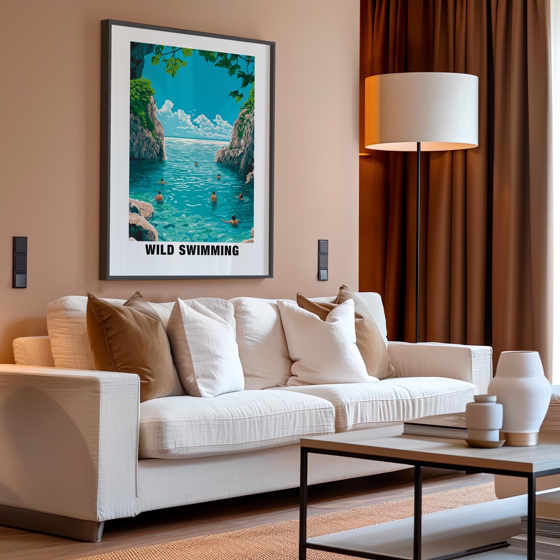 Wild Swimming Rocky Sea Cove Turquoise Summer Water Sport Poster - Image 4
