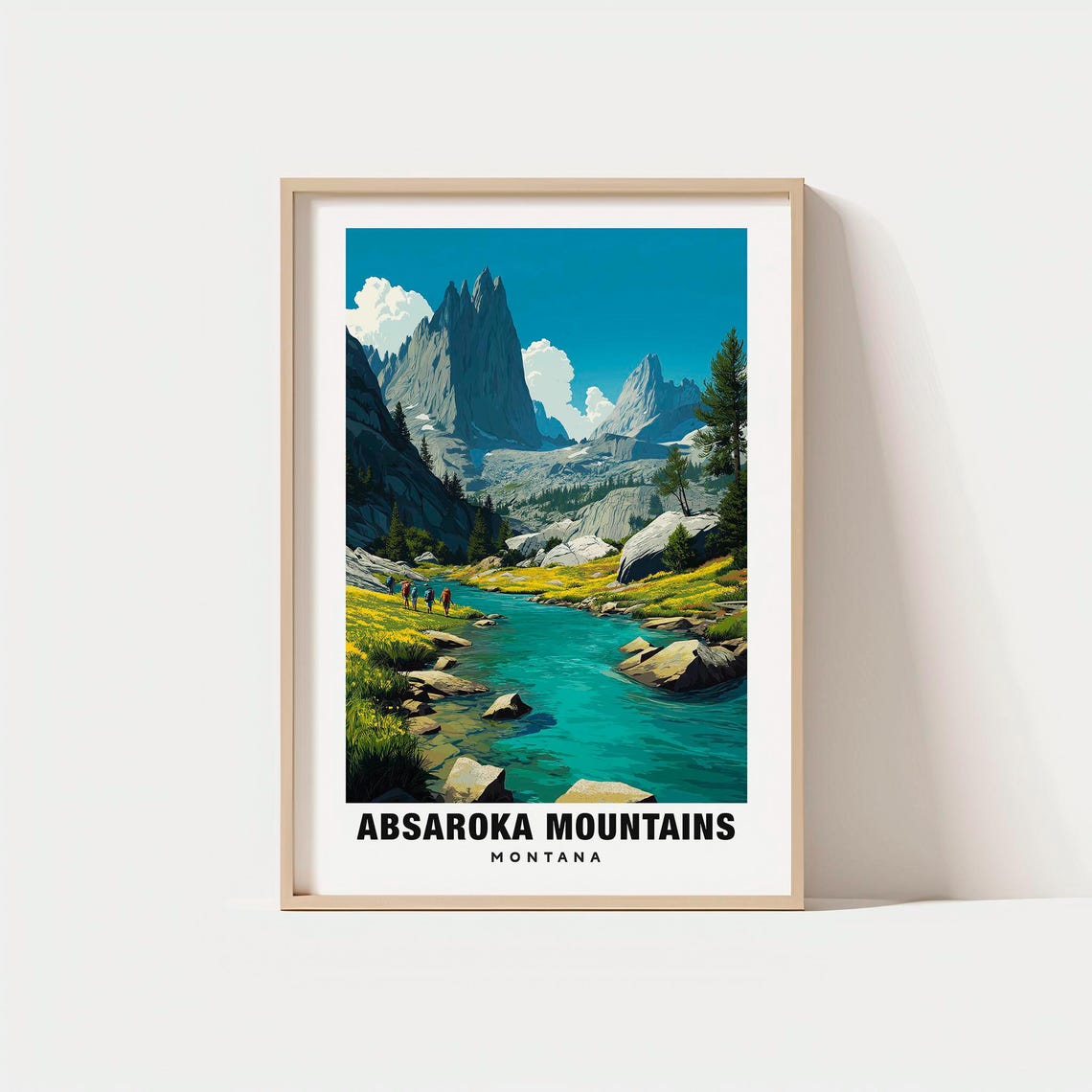 Absaroka Mountains Montana Alpine Stream Hikers Mountain Poster