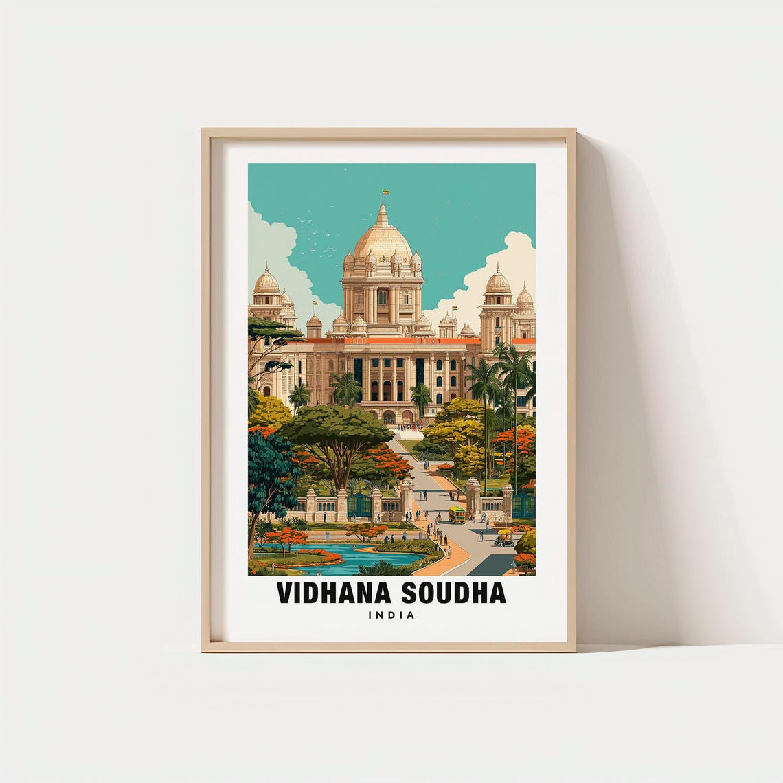 Vidhana Soudha India Domed Landmark Travel Poster with Garden Views