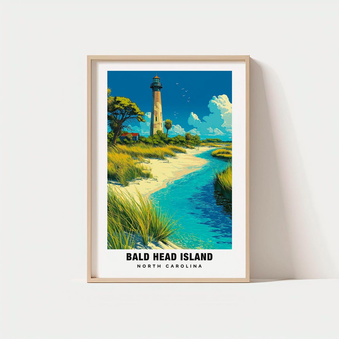 Bald Head Island North Carolina Lighthouse Beach Dunes Travel Poster