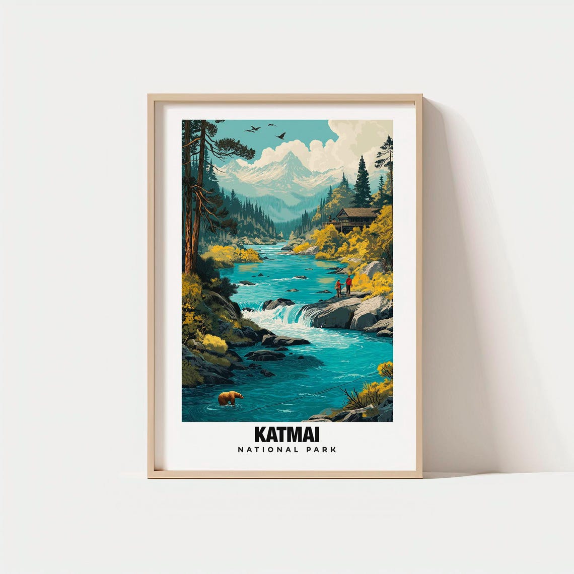 Katmai National Park Bear Fishing River Falls Wildlife Poster