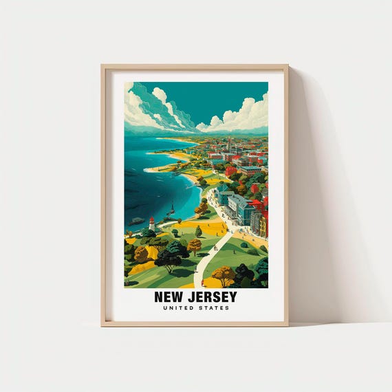 New Jersey Print Usa Poster Travel Art Coastal Scene Urban Views Scenic Landscape Garden State Charm City Escape Waterfront