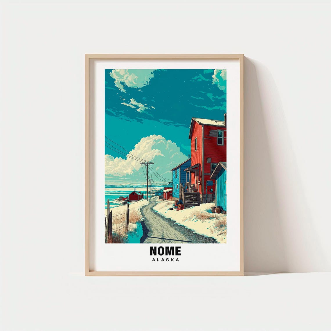 Nome Alaska Arctic Winter Snowy Coastal Town Landscape Poster