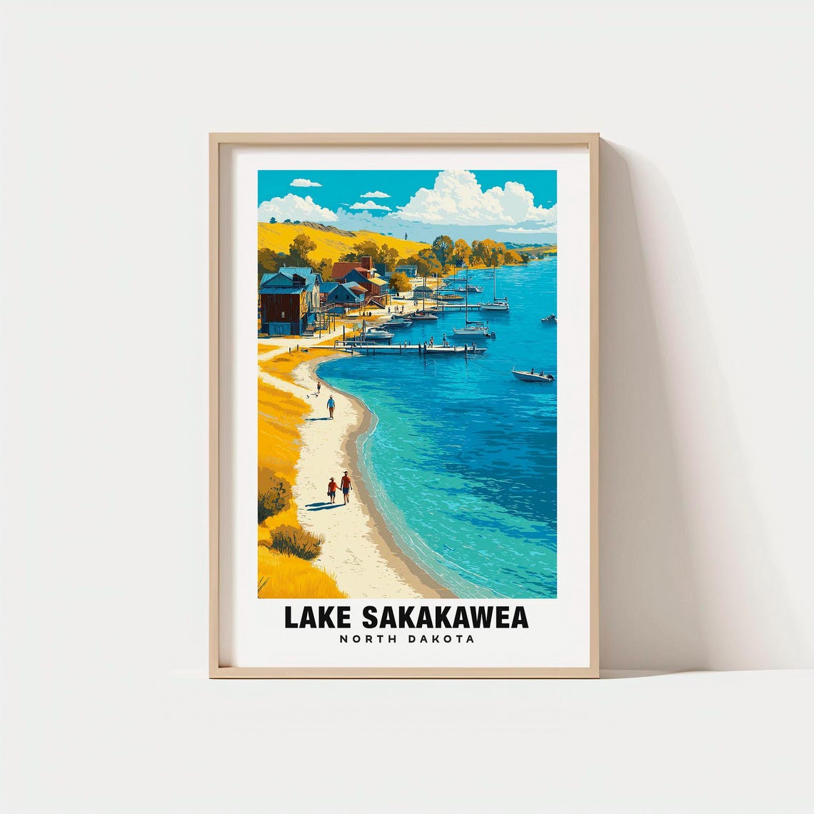 Lake Sakakawea North Dakota Marina Lakeshore Village Travel Poster