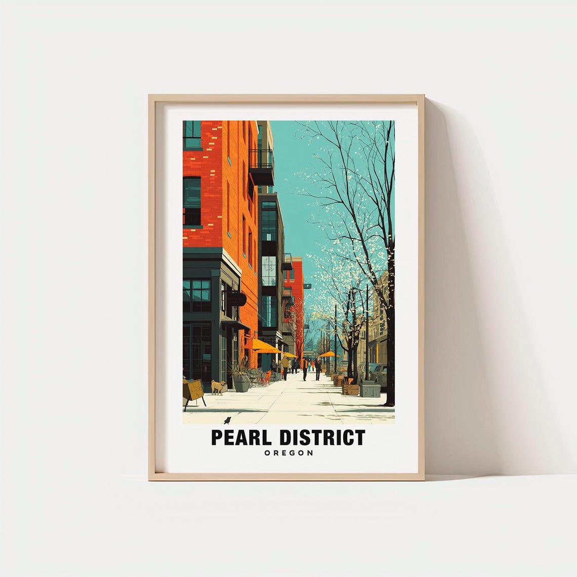 Pearl District Portland Oregon Brick Streets Cafe Scene Poster