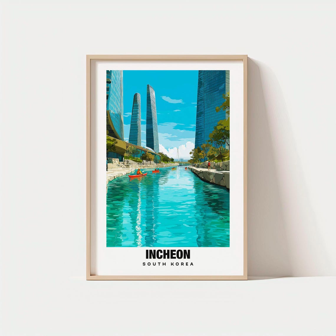 Incheon South Korea Modern Canal Skyscraper Skyline Waterway Poster