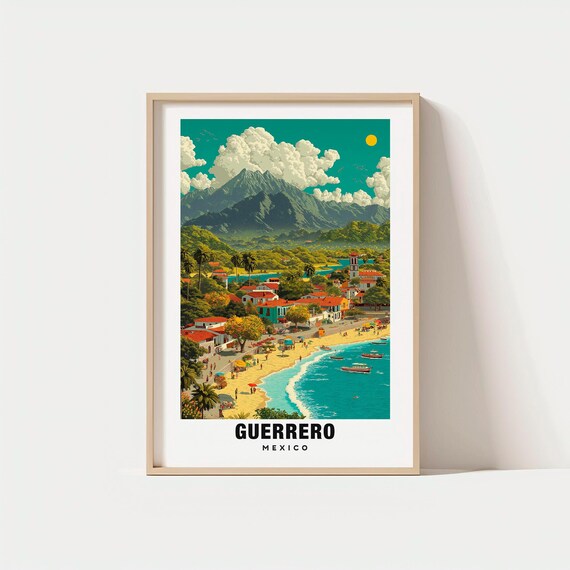 Guerrero Print Mexico Poster Views Coast Pacific Charm Beauty Travel