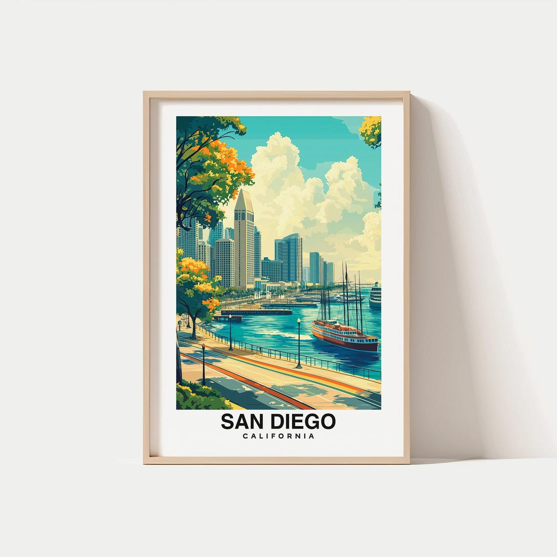 San Diego Print California Poster Travel Wall Art Cityscape Print Usa Poster Beach Art Scenic Decor Ocean Print Travel Poster