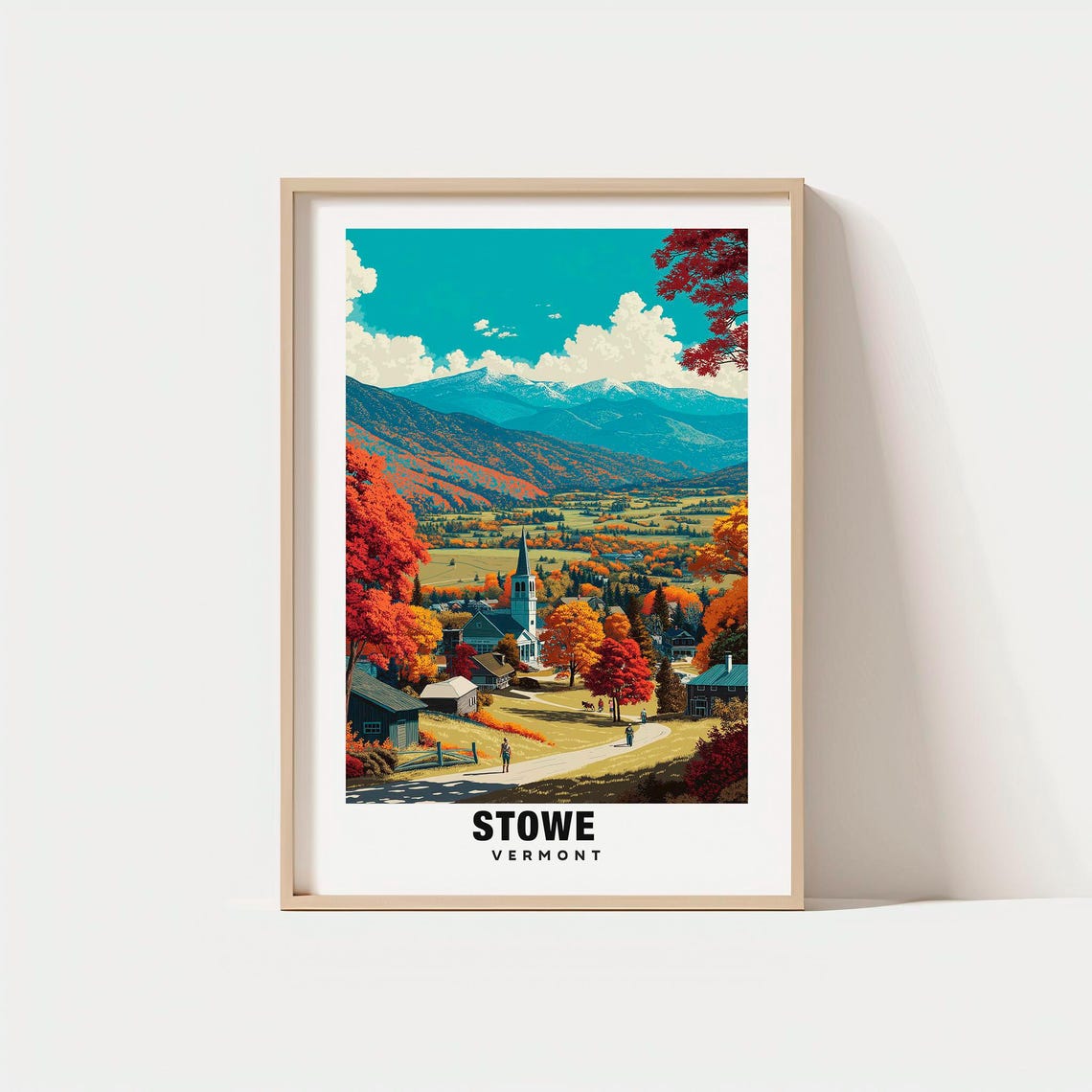 Stowe Vermont Autumn Foliage Village and Mountain Vista Poster