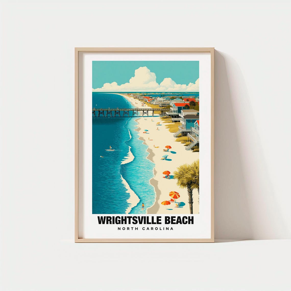 Wrightsville Beach North Carolina Ocean Pier Umbrellas Surf Poster