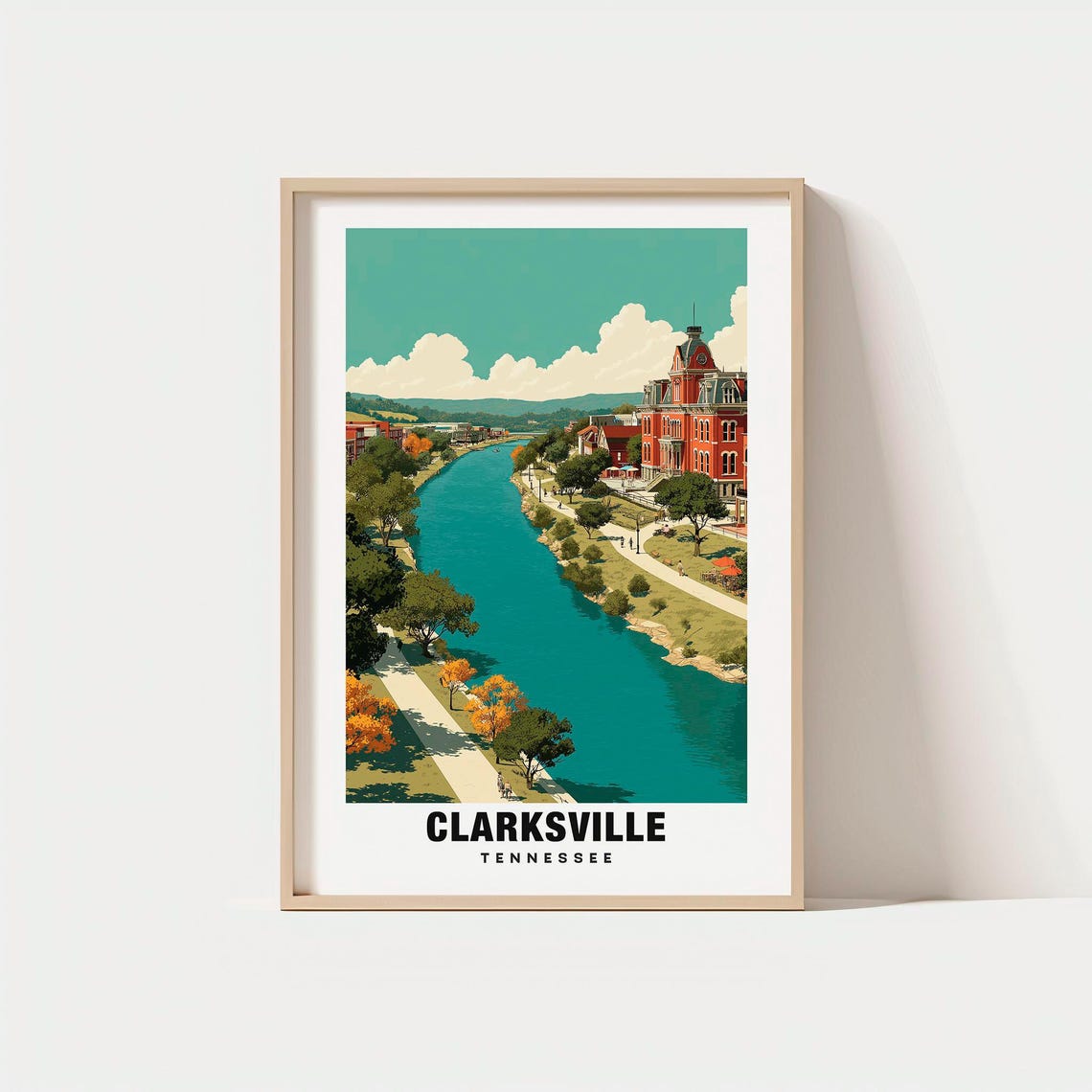 Clarksville Print Usa Poster Travel Art Urban Scene River Views City Escape Scenic Landscape Historic Charm Tennessee