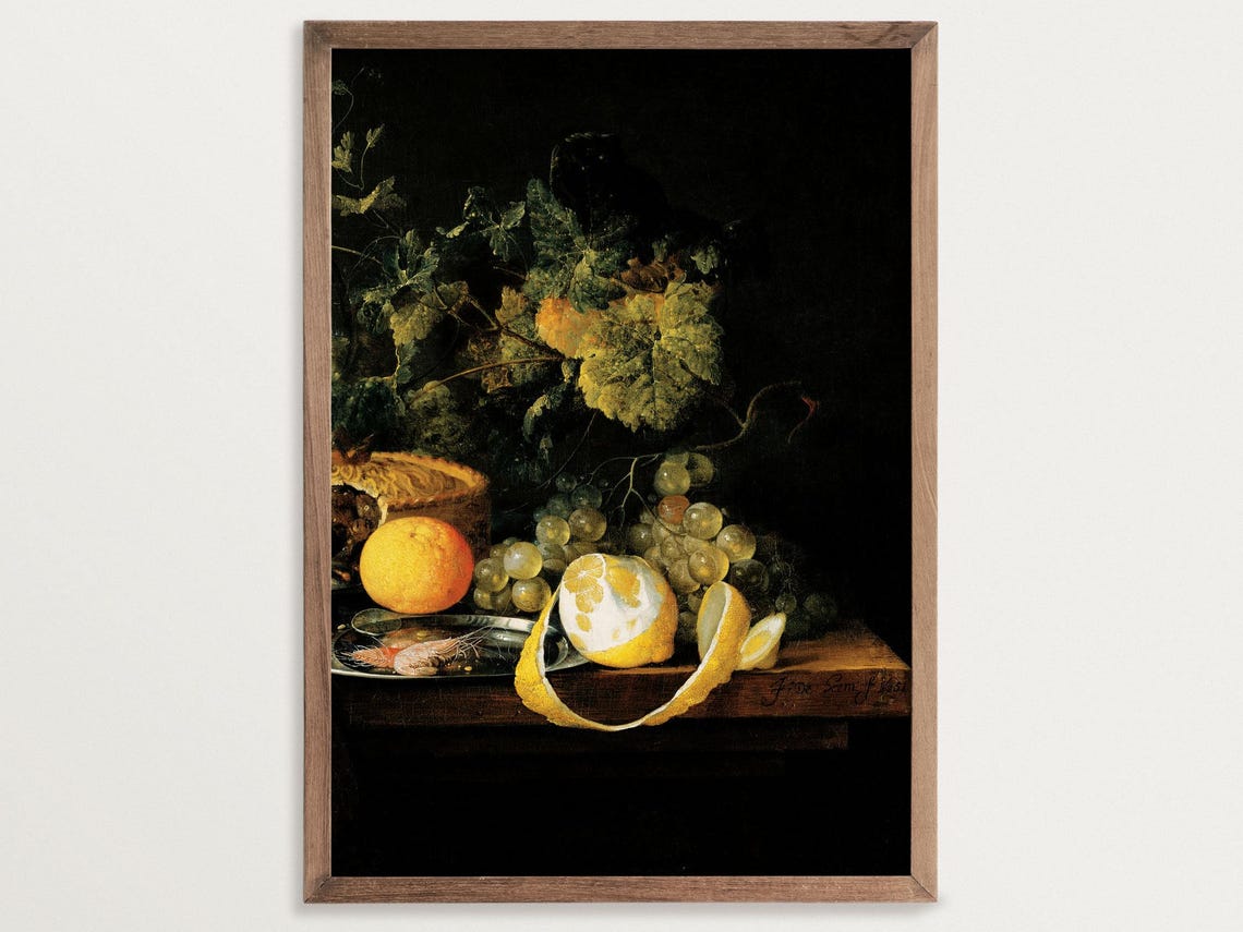 Dutch Still Life Art Print, Dark Academia Decor