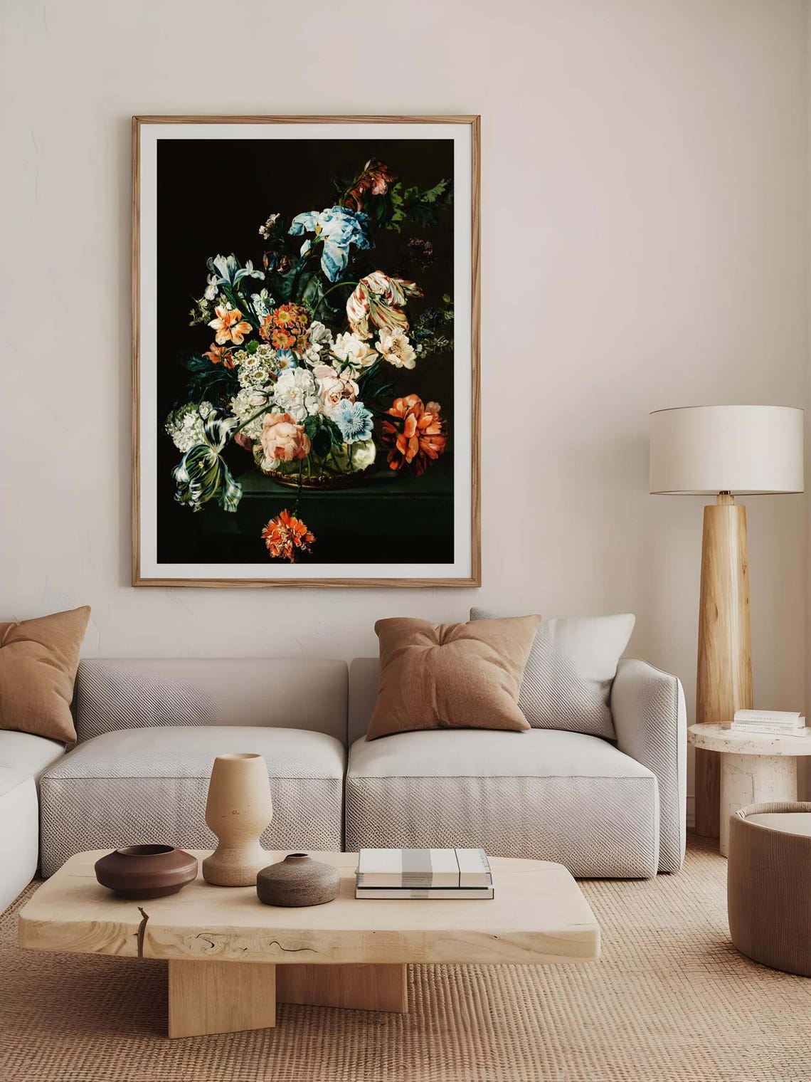 Moody Flowers Still Life, Vintage Oil Painting Art Print - Image 2