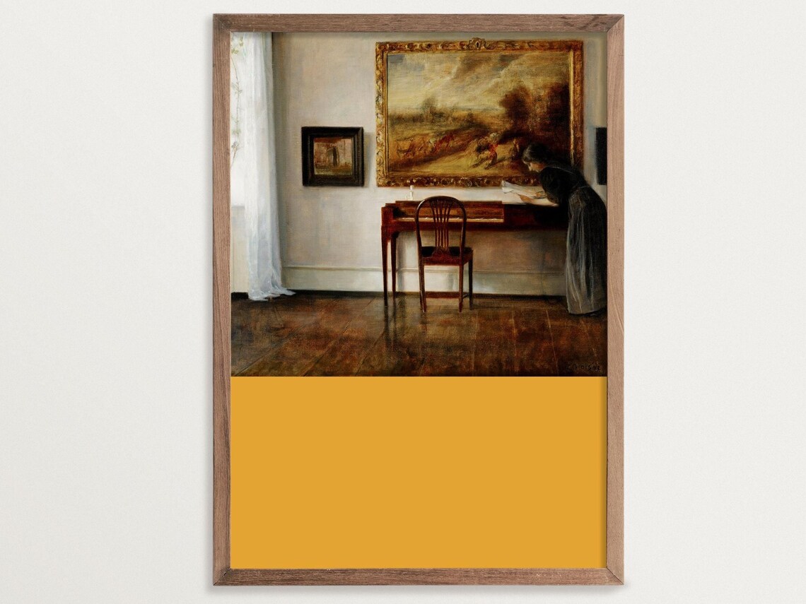 Woman Reading at a Desk in a Moody Vintage Interior Art Poster