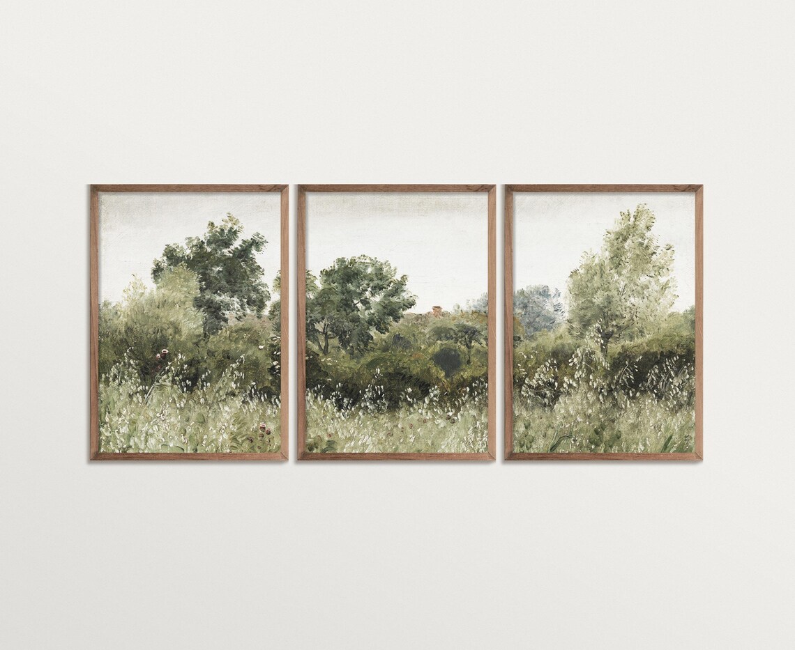 Triptych Landscape Painting, Cottagecore Decor - Image 3