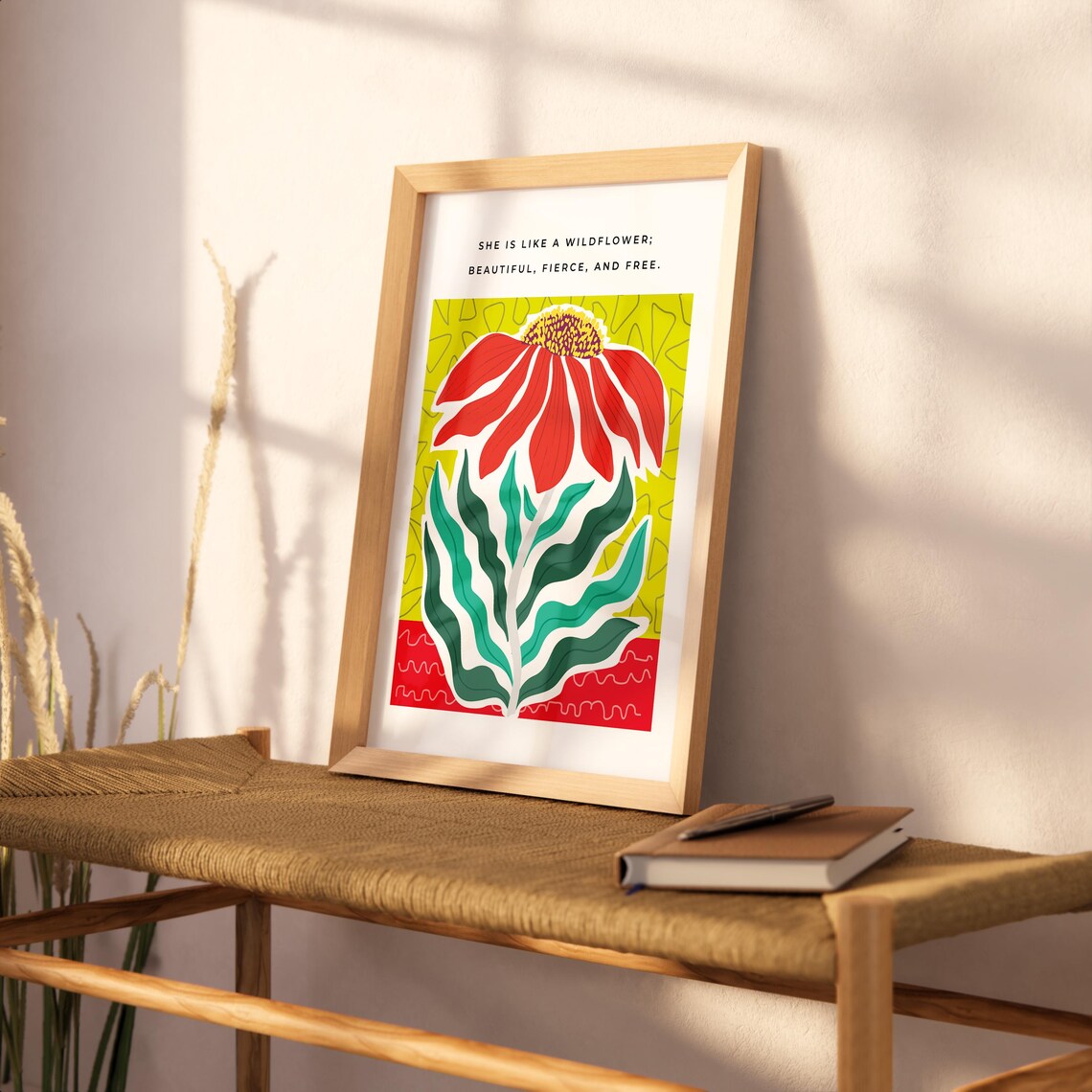 She Is Like A Wildflower Beautiful Fierce Free Red Daisy Quote Poster - Image 3