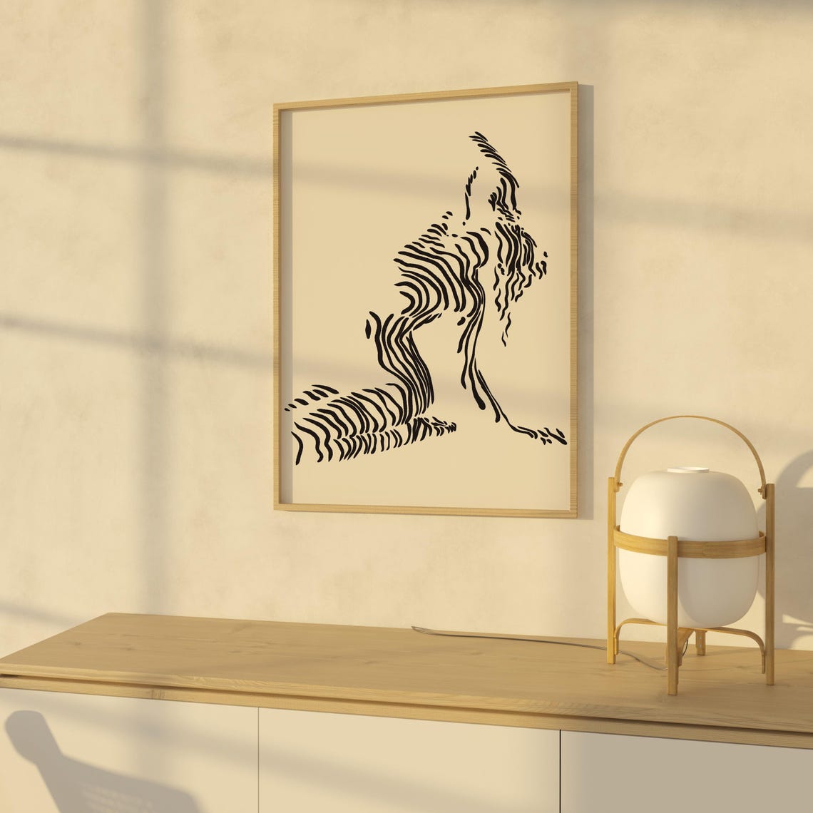 Zebra Stripe Reclining Figure Black White Abstract Modern Art Poster - Image 3