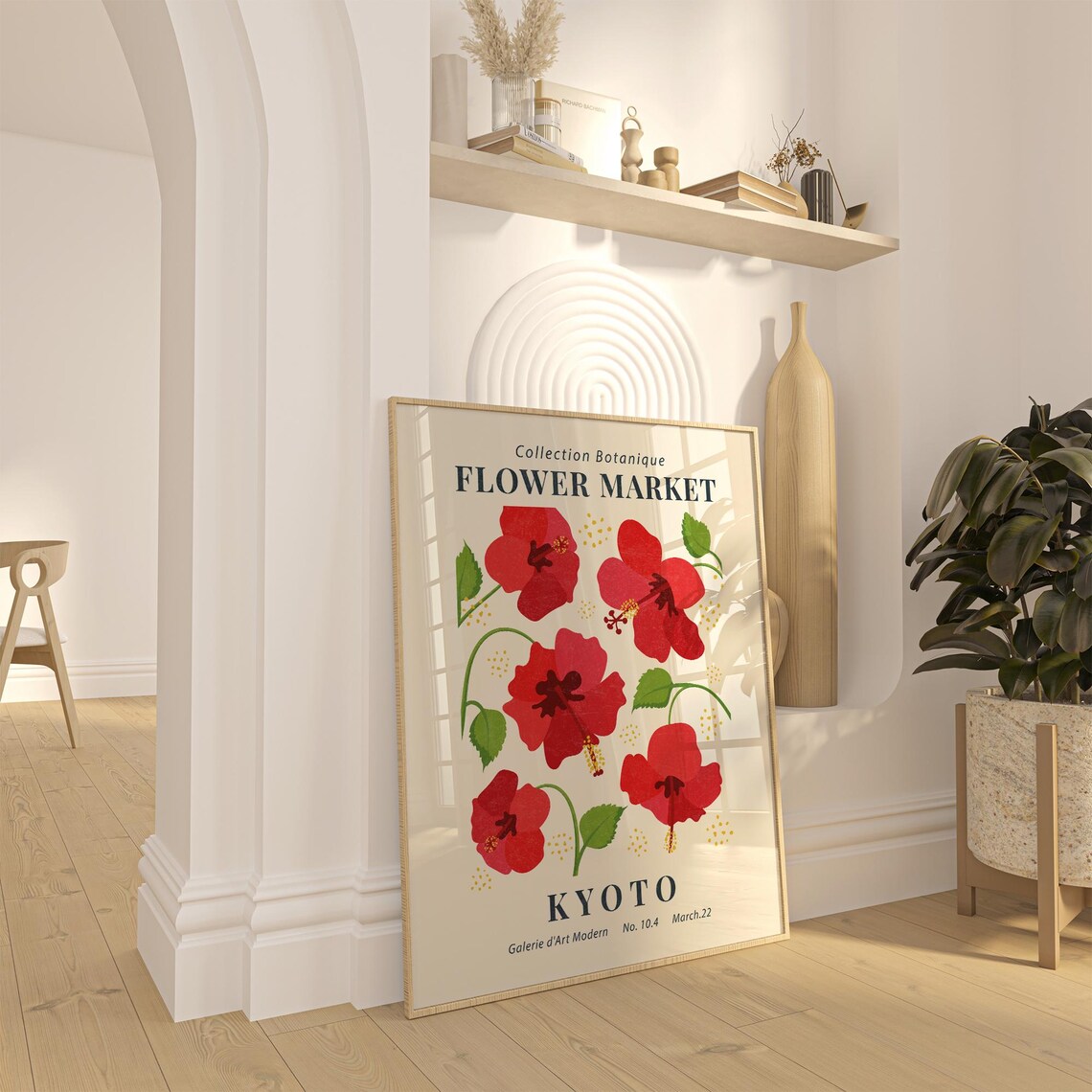 Flower Market Kyoto Red Hibiscus Botanical Vintage Style Art Poster - Image 3