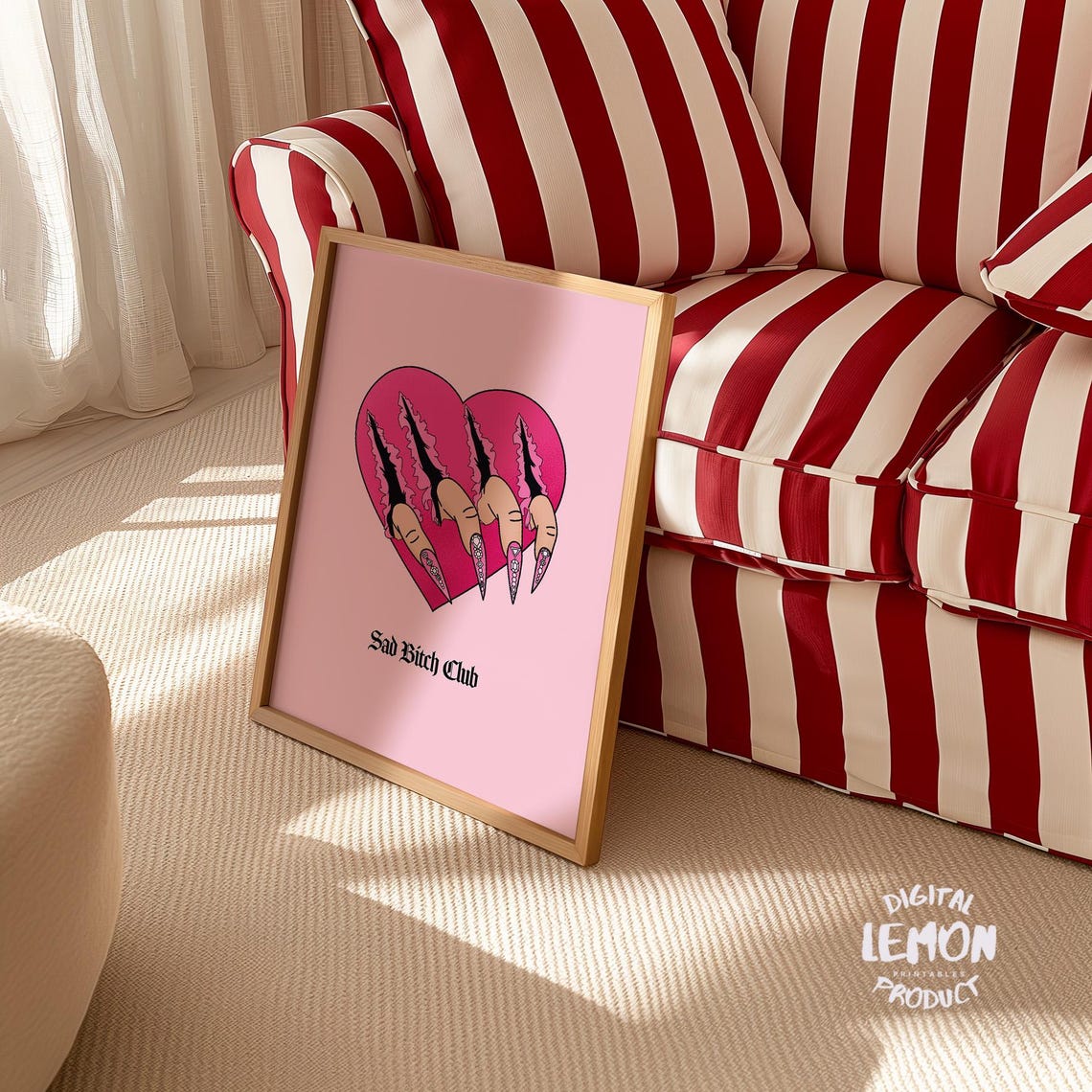 Sad Bitch Club Heart Claw Marks Pink Edgy Gothic Feminist Poster - Image 4