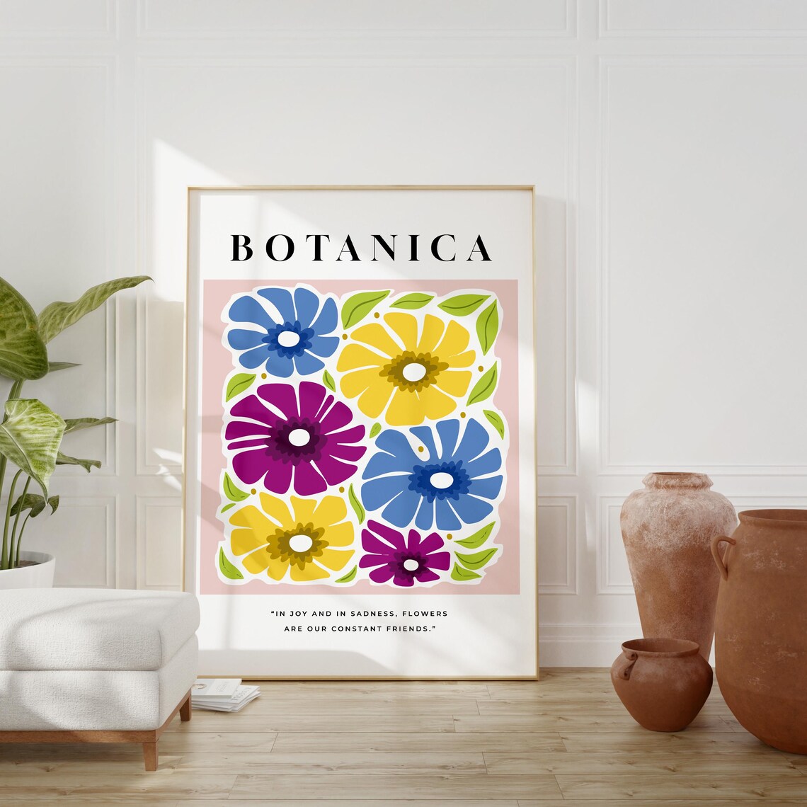 Botanica Colorful Flower Quote Joyful Retro Botanical Bloom Poster