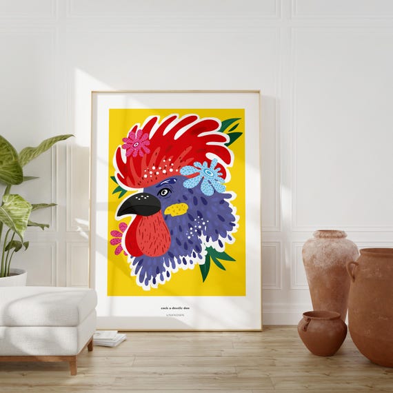 Colorful Rooster Wall Art Bold Farm Animal Decor Abstract Vibrant Chicken Poster For Kitchen And Home