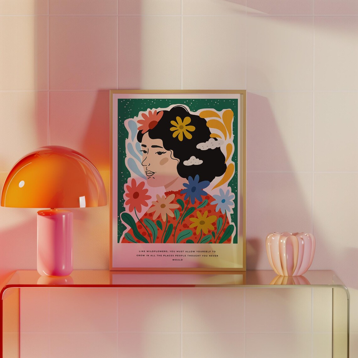 Like Wildflowers Quote Woman Portrait Colorful Floral Green Poster - Image 4