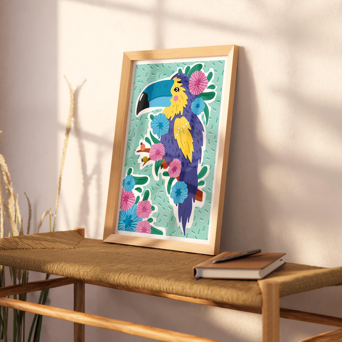 Colorful Toucan Tropical Bird Flower Folk Art Jungle Wildlife Poster - Image 2