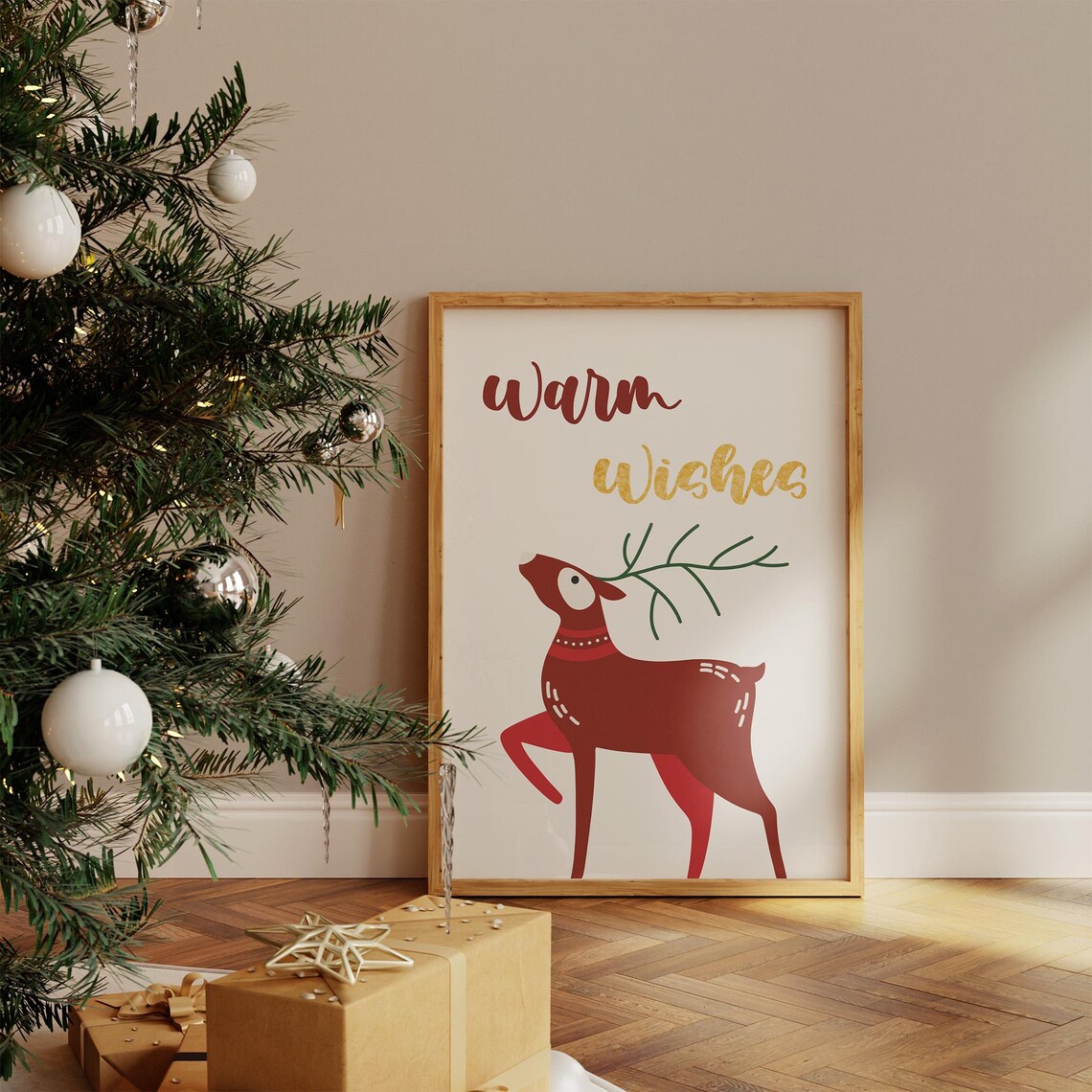 Warm Wishes Red Reindeer Holiday Greeting Festive Christmas Wall Art
