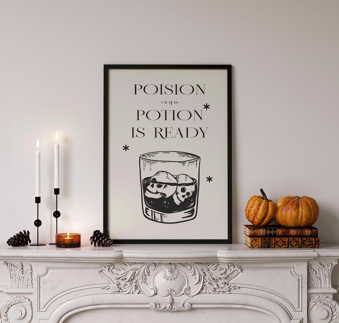 Poison Oops Potion Is Ready Funny Skull Cocktail Halloween Bar Quote Print