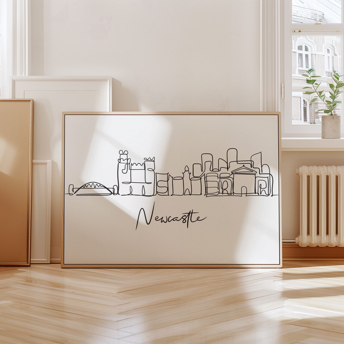 Newcastle City Skyline Black Line Art Minimalist Travel Poster