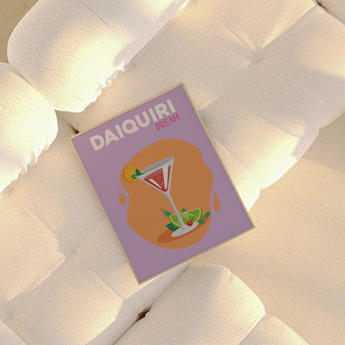 Daiquiri Dream Pink Martini Glass Retro Cocktail Bar Wall Art - Image 3
