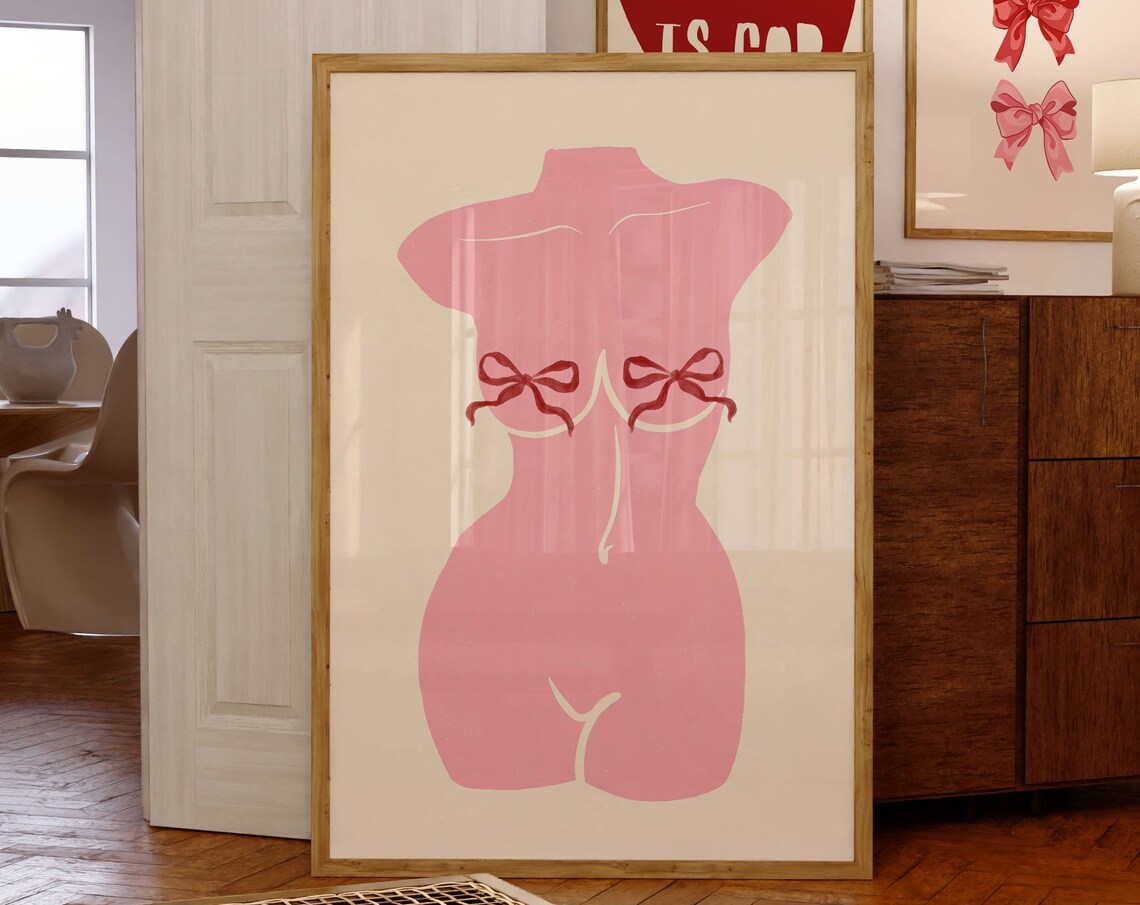 Pink Torso With Ribbons Poster, Preppy Dorm Decor - Image 3