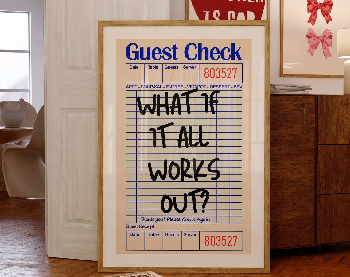 What If It All Works Out Guest Check Blue Hand Lettered Poster