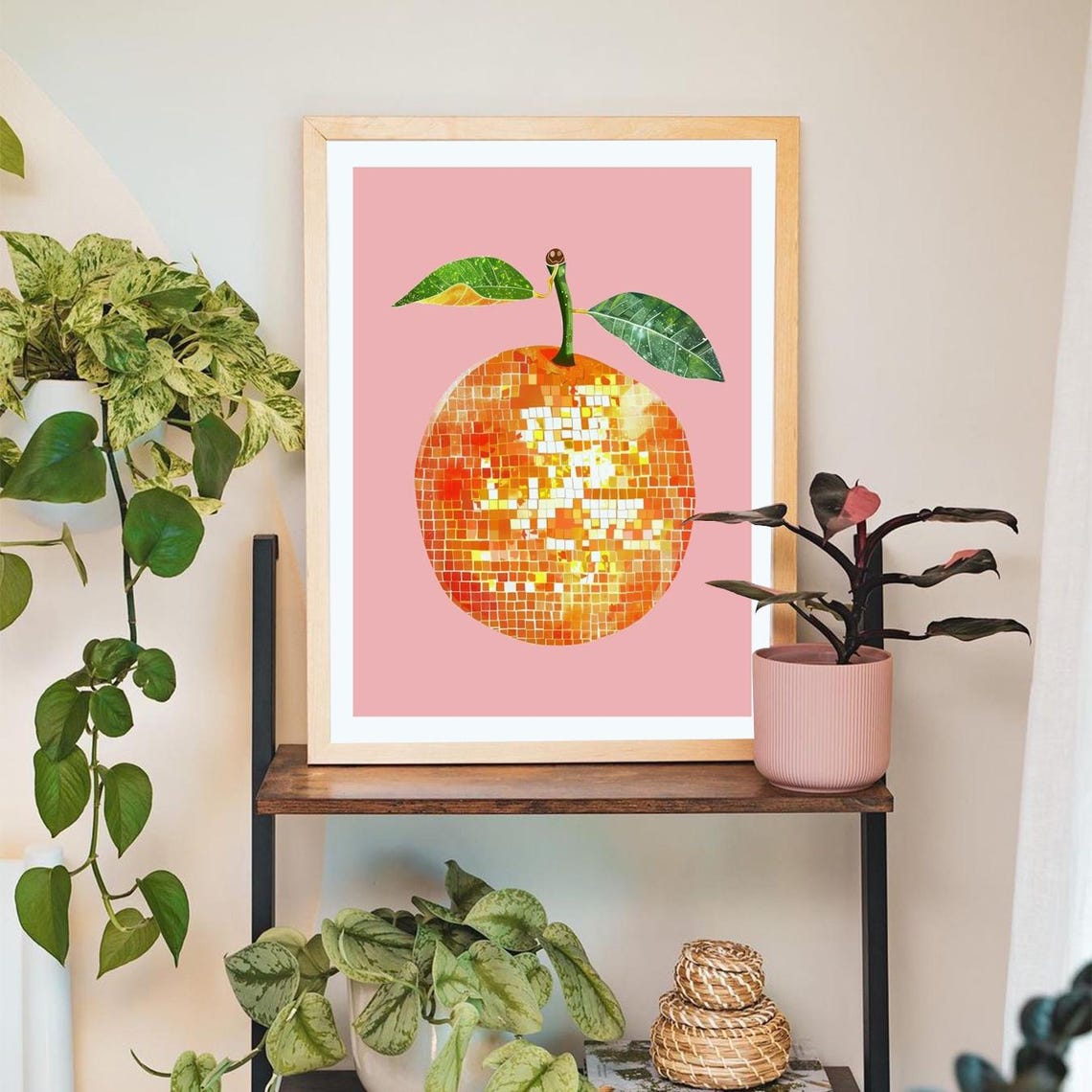 Disco Ball Orange Pink Trendy Citrus Fruit Kitchen Decor Poster - Image 3