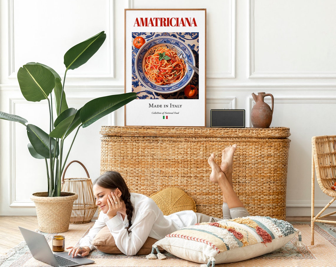 Amatriciana On Maiolica Tile Plate, Italian Food Art Print - Image 2